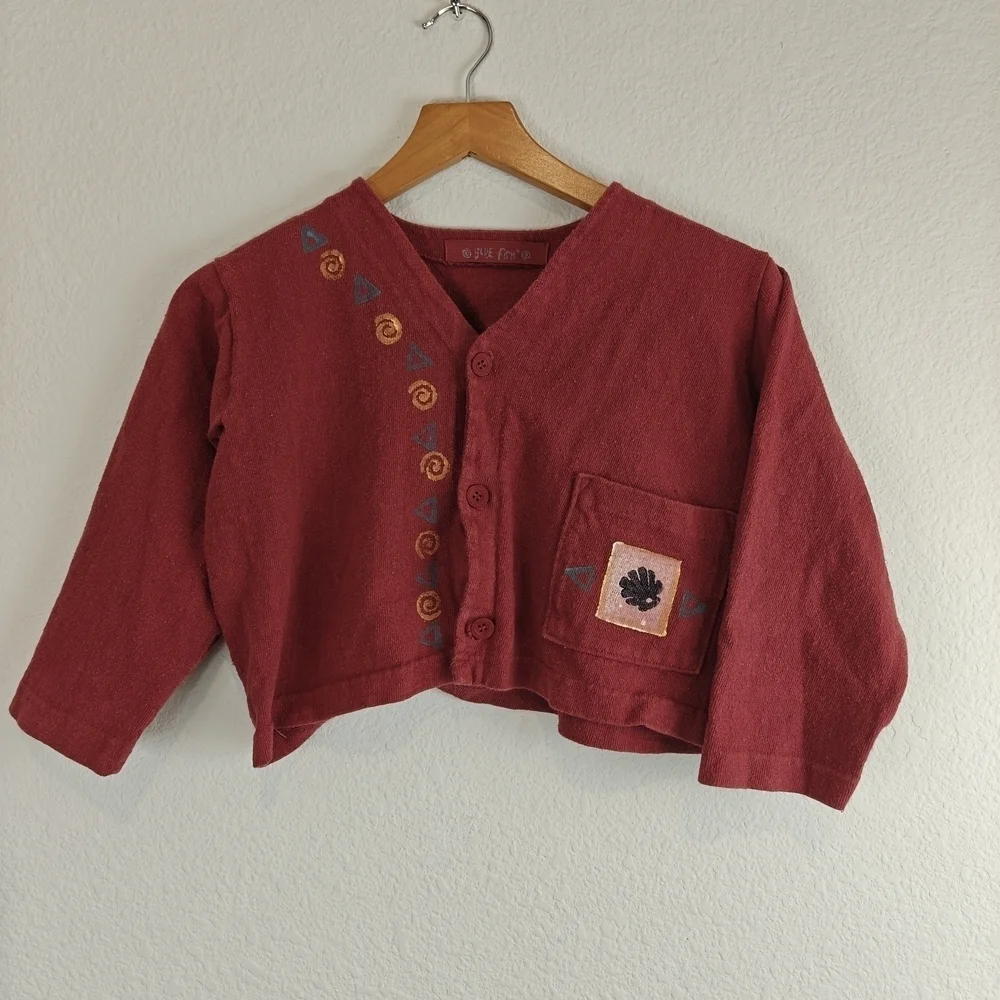 Blue Fish Vintage RARE Girls Size 1 Button Up Fish Hand Printed Jacket Snail